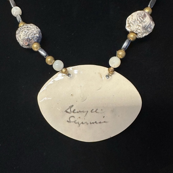 Rare Vintage Signed Pottery Pendant Necklace - Picture 2 of 4